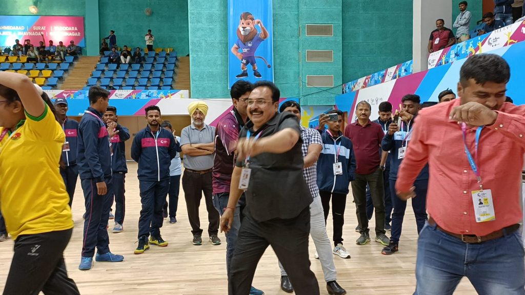 an-atmosphere-of-excitement-after-gujarat-won-the-netball-league-match-against-madhya-pradesh