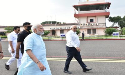 Chief Minister and dignitaries bidding farewell to Prime Minister Narendra Modi at Bhavnagar Airport