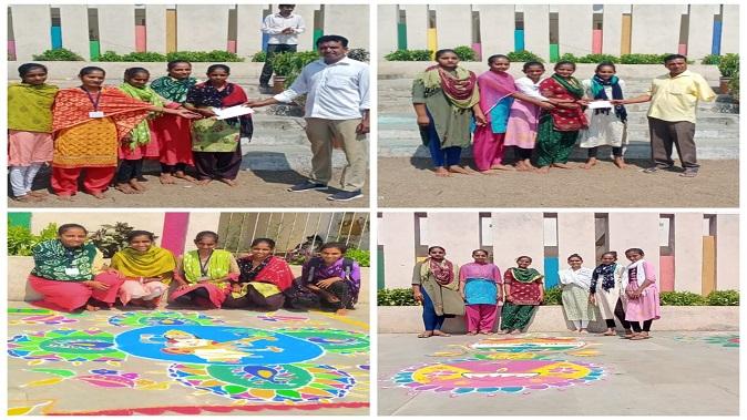 A rangoli and drawing competition was held as part of voting awareness at Galthar Government High School of Mahuwa taluk