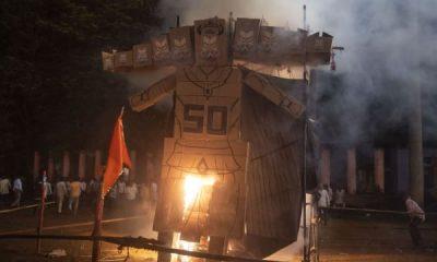 in-bhuj-gujarat-no-ravana-burnt-effigy-of-ed-cbi-congress-celebrated-dussehra