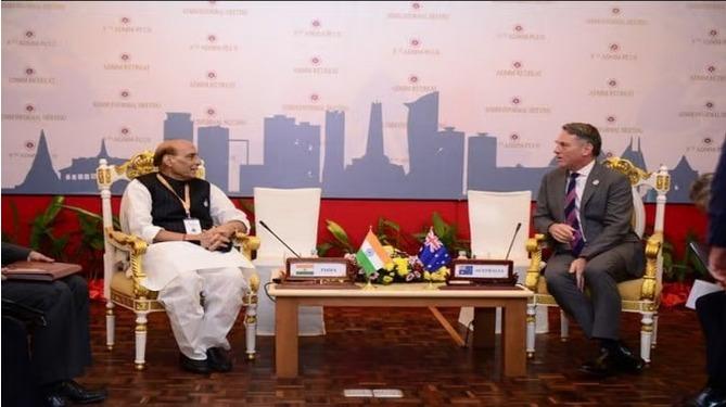 India-ASEAN Summit: Rajnath Singh arrives in Cambodia, meets US-Australia Defense Minister