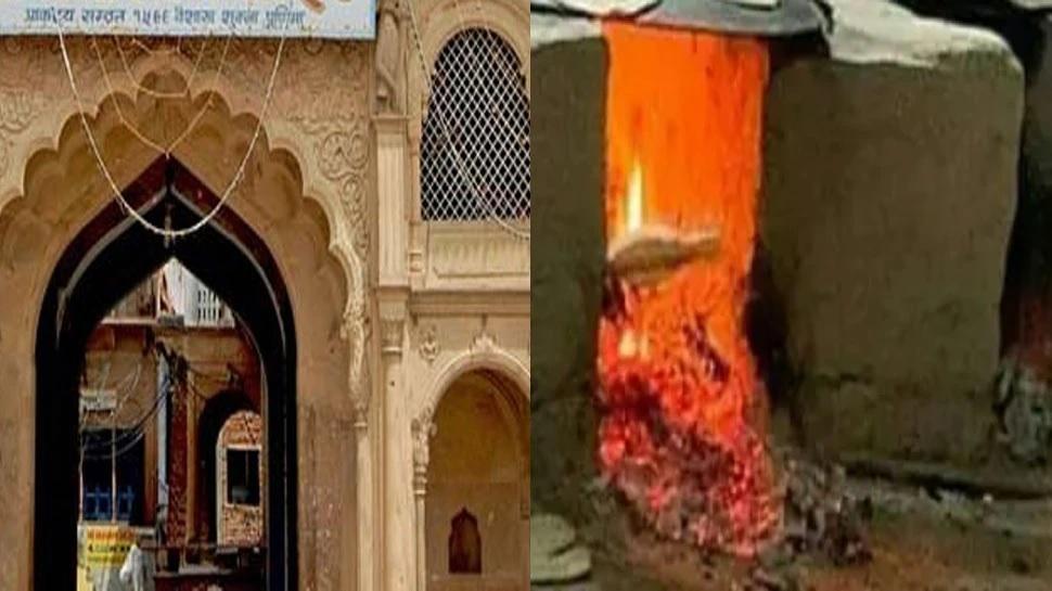 Radharaman Lal Ju Temple where a continuous flame has been lit for 480 years fire is used for jyoti and bhog