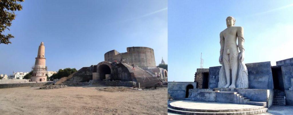 The construction of the country's second largest statue of Baahubali in Sihore Songadh has started in full swing.