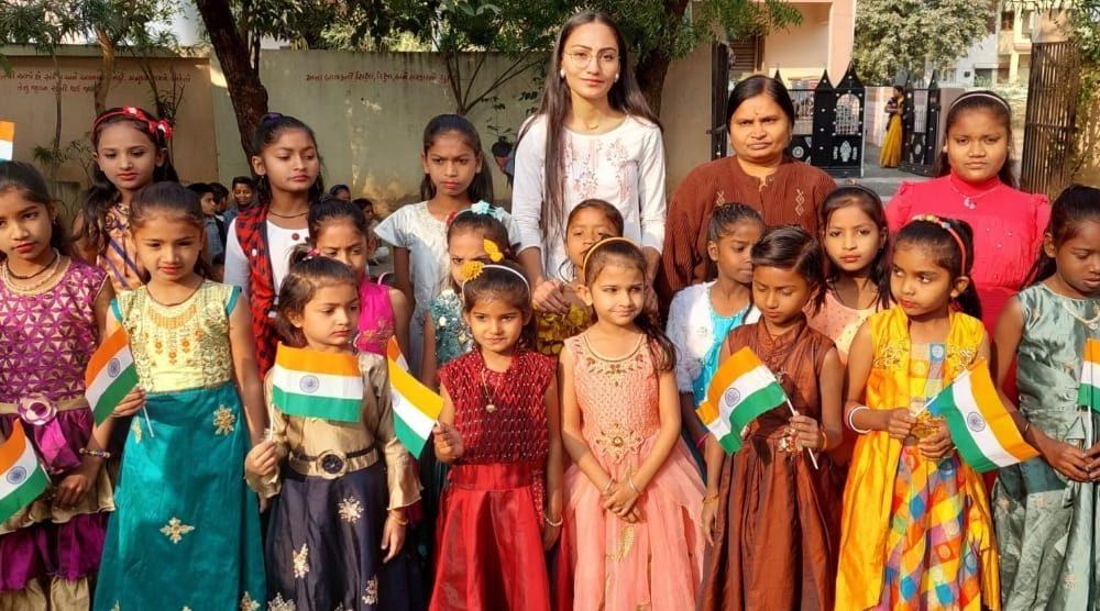 Flag hoisting by Janvi Chavdana Varad studying in BDS at Sehore Primary School