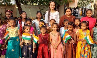 Flag hoisting by Janvi Chavdana Varad studying in BDS at Sehore Primary School