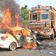 Driver flees as car catches fire after accident near Mahuva