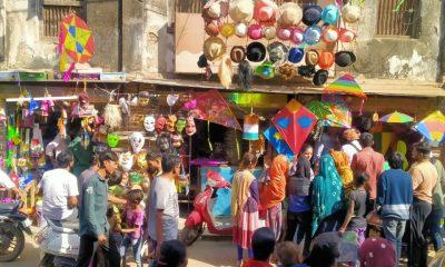 On the eve of Uttarayan in Sihore, customers thronged to buy kite-strings