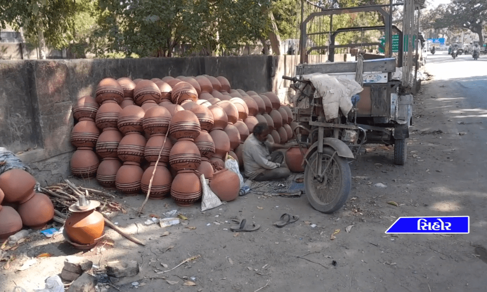 Sale of mats made of clay continues in Sihore as heat begins.