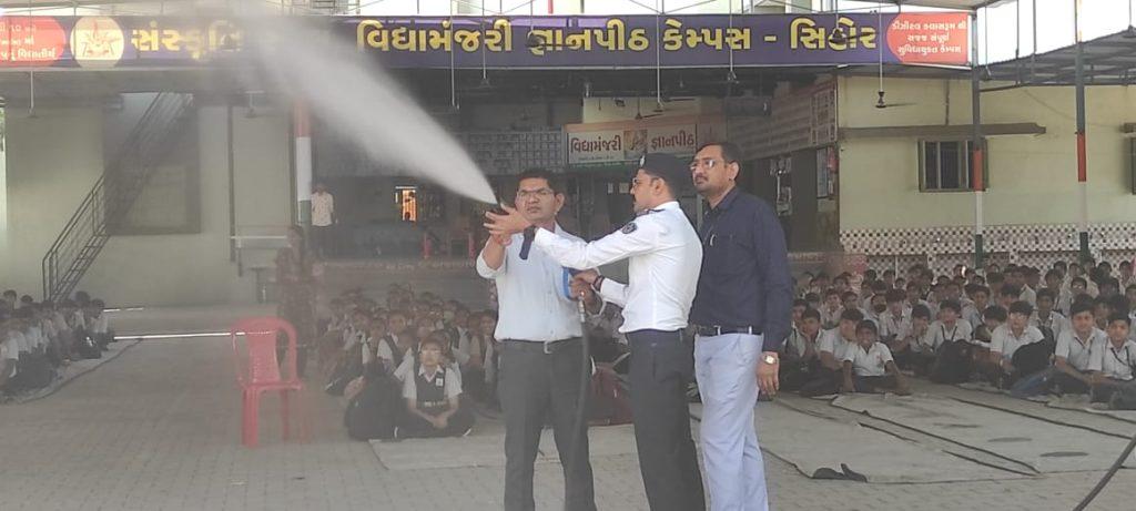 Fire safety training was given to girl students in Sihore Vidyamanjari School