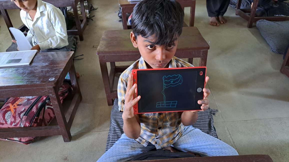 A novel experiment by a teacher of Palitana's Zawerchand Meghani School: Children were given a digital board