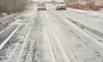 Snow on the road this Switzerland? No, there is the road to Botad-Gadda!