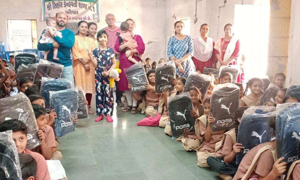 Palania family distributed school bag kits to students in Sihore Kendravati School No. 1