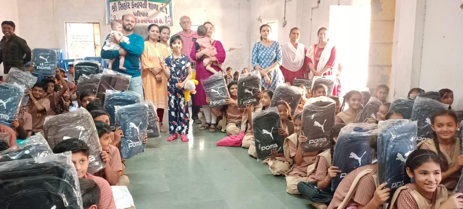 Palania family distributed school bag kits to students in Sihore Kendravati School No. 1