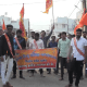 Vishwa Hindu Parishad and Bajrang Dal burning an effigy of Congress at Vadlachowk in Sihore.