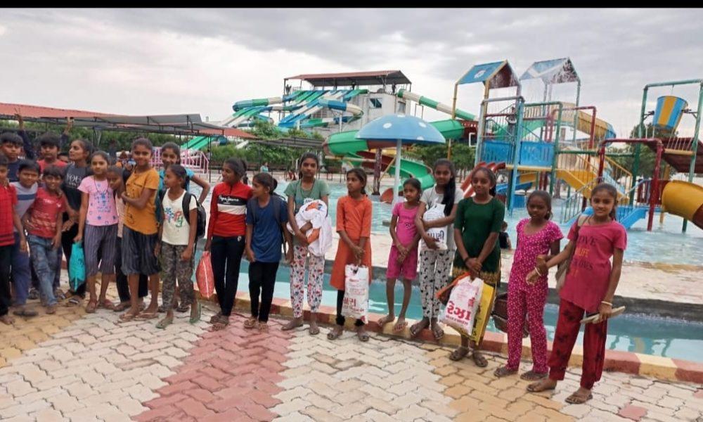 School children of Bhangarh village of Sihore taluka enjoyed the water park