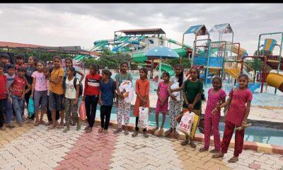 School children of Bhangarh village of Sihore taluka enjoyed the water park
