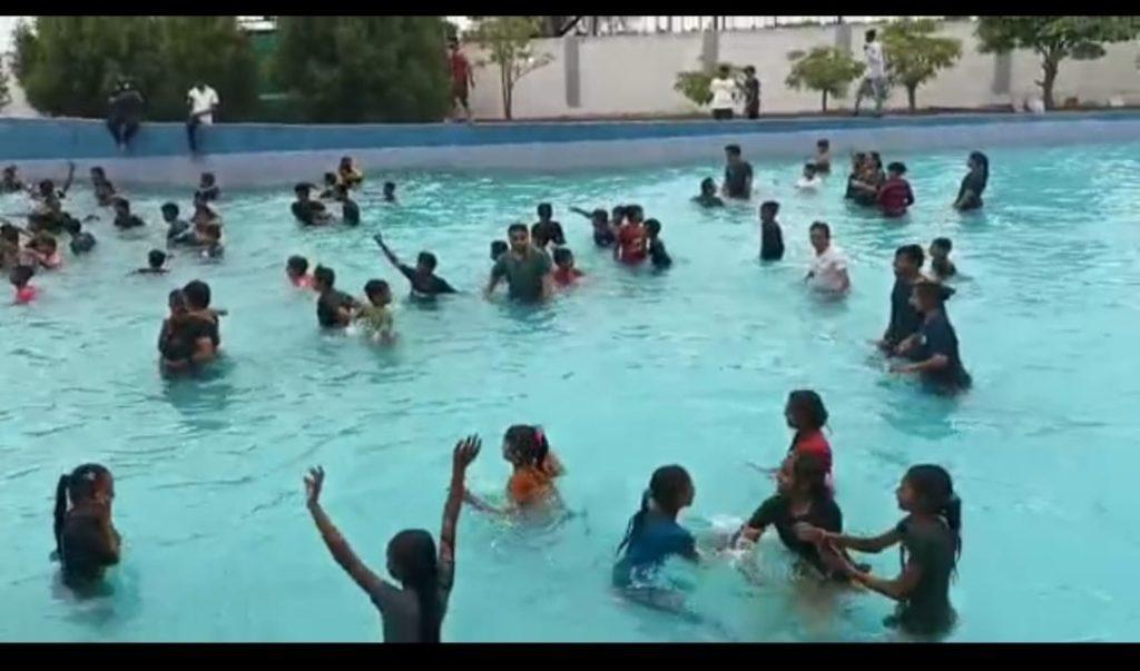 School children of Bhangarh village of Sihore taluka enjoyed the water park