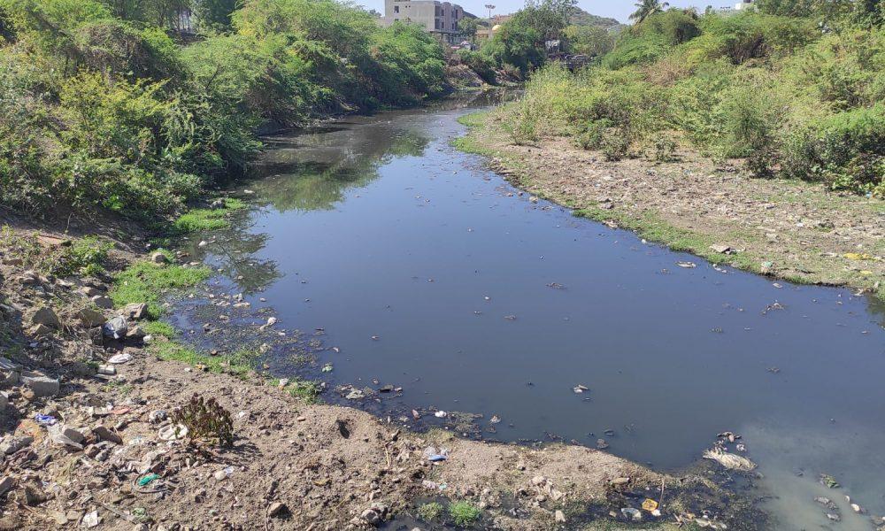 The sacred Gautami river of Sihore, whose drains are littered with rocks; Here one has to come out with a handkerchief on the nose