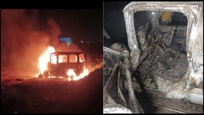 A Vyakit Bhadthu caught fire in an Eco car near Bhavnagar's Nari Chowkdi