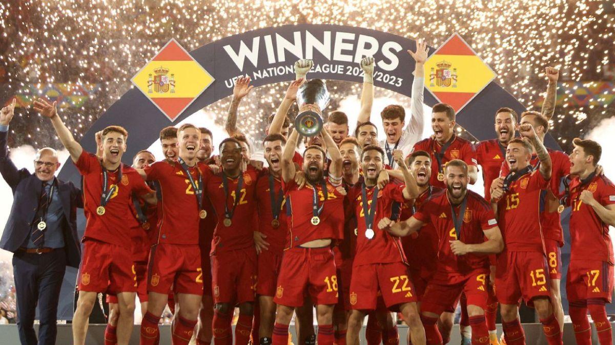 Spain won the UEFA Nations League title for the first time, defeating Croatia 5–4 in a penalty shootout.