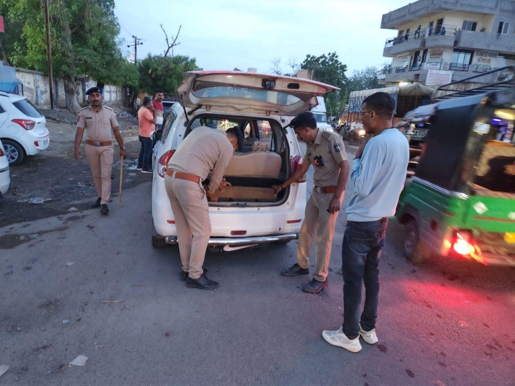 Preliminary preparations for the Rath Yatra: Police patrolling the city for the Rath Yatra leaving from Sihore; checking