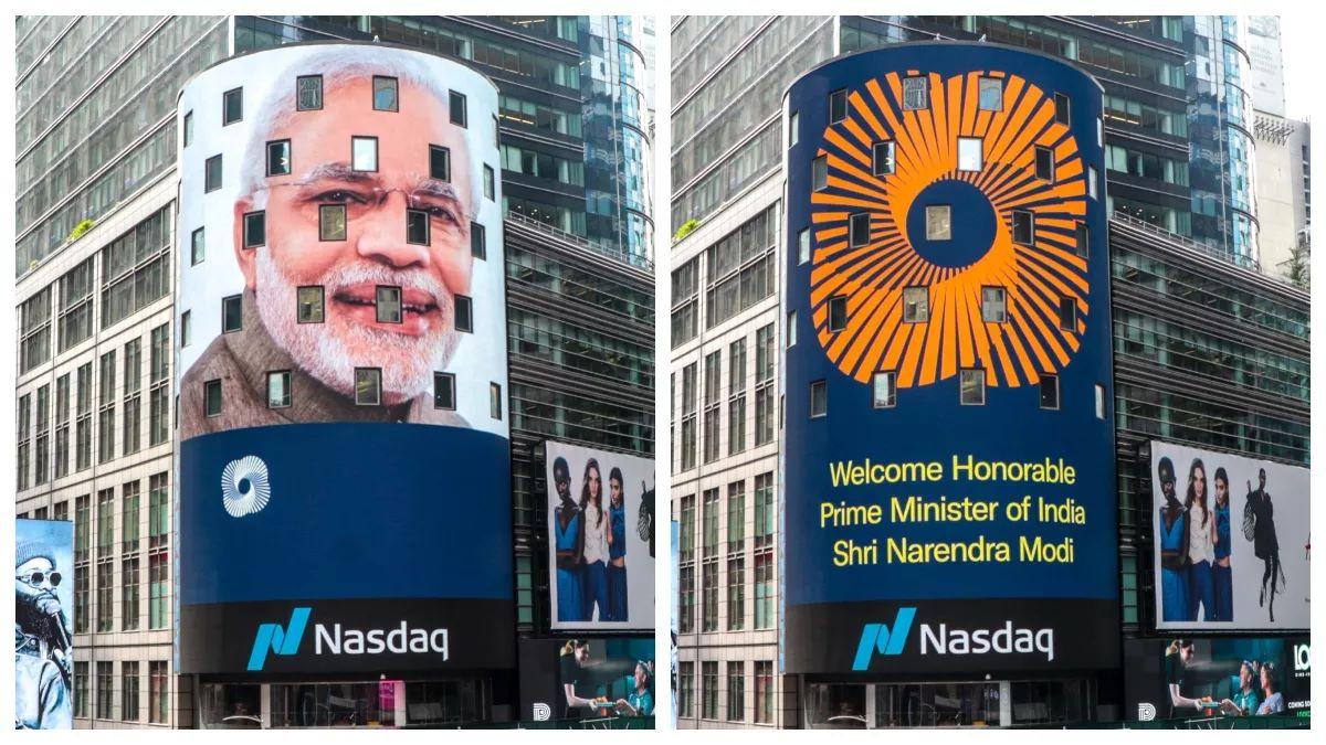 PM Modi received a grand welcome at Times Square during his visit to America, the building is decorated with pictures of PM