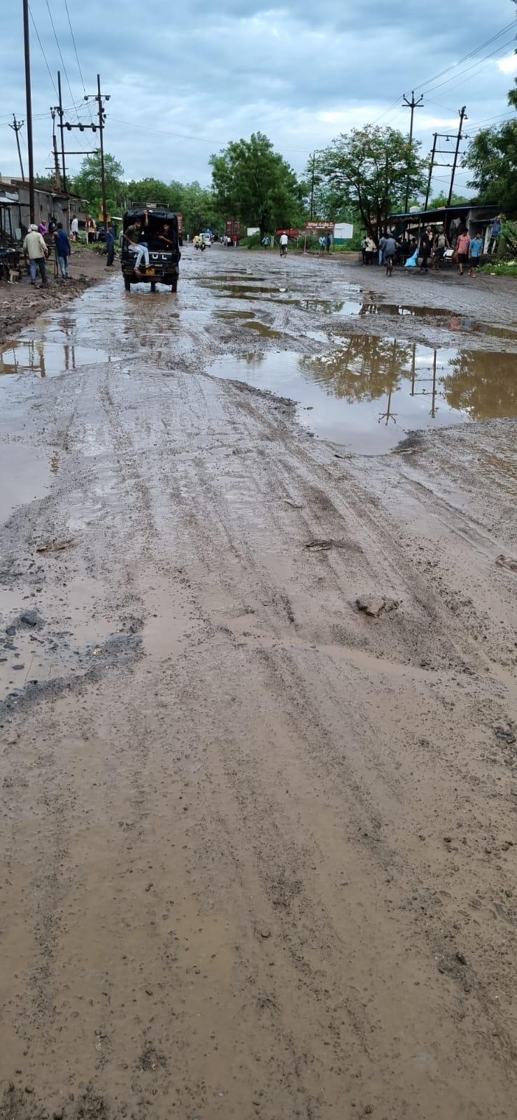 Erosion of GIDC 4 Ghangli Road in Sihore, many potholes like death