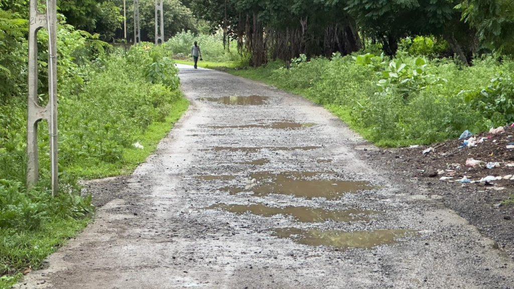 People are outraged by the gap in the road near the railway station of Sihore, which was built only three months ago
