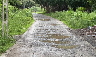 People are outraged by the gap in the road near the railway station of Sihore, which was built only three months ago