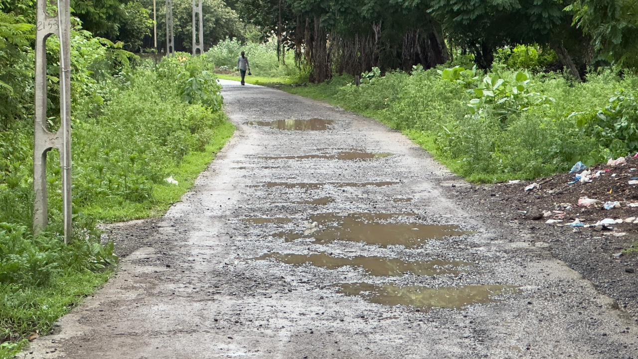 People are outraged by the gap in the road near the railway station of Sihore, which was built only three months ago
