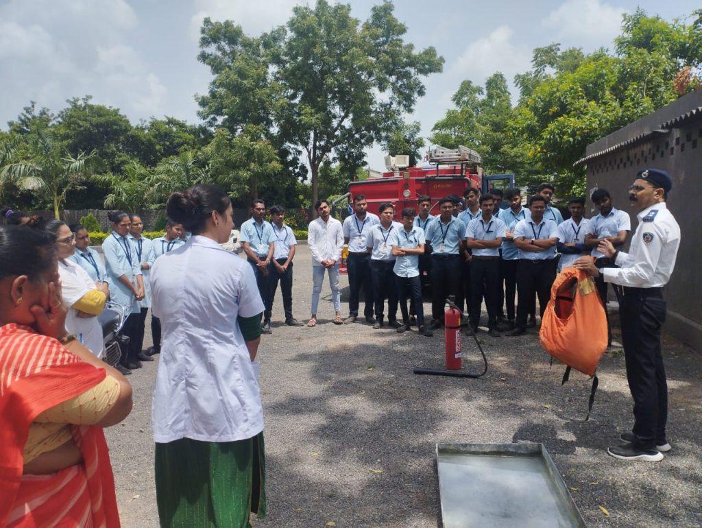 Fire safety training was given by Fire Officer of Sihore Municipality in N.D.Nakum Nursing College of Sihore.