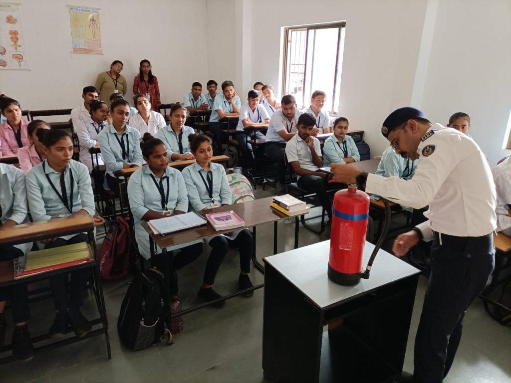 Fire safety training was given by Fire Officer of Sihore Municipality in N.D.Nakum Nursing College of Sihore.